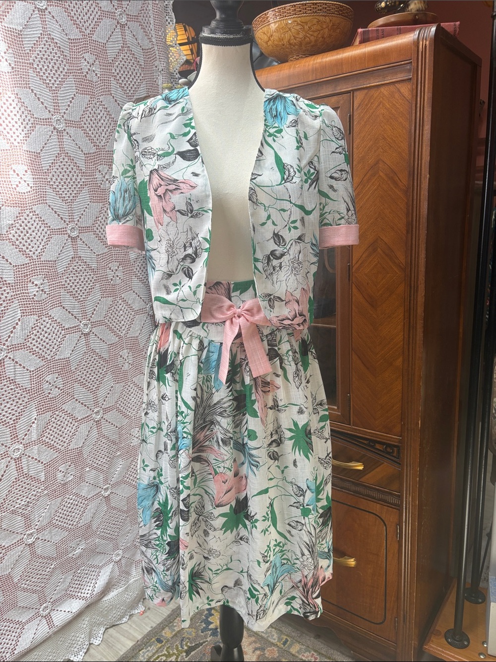 Vintage Floral Two-Piece Skirt Set sz Sm